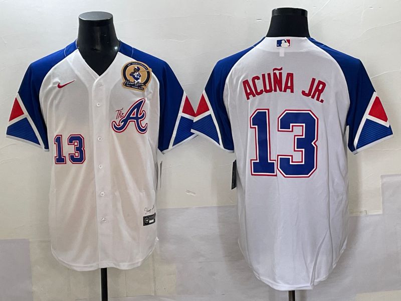 Men 2025 Atlanta Braves #13 Acuna jr White blue City Edition Nike MLB Jersey style 2
